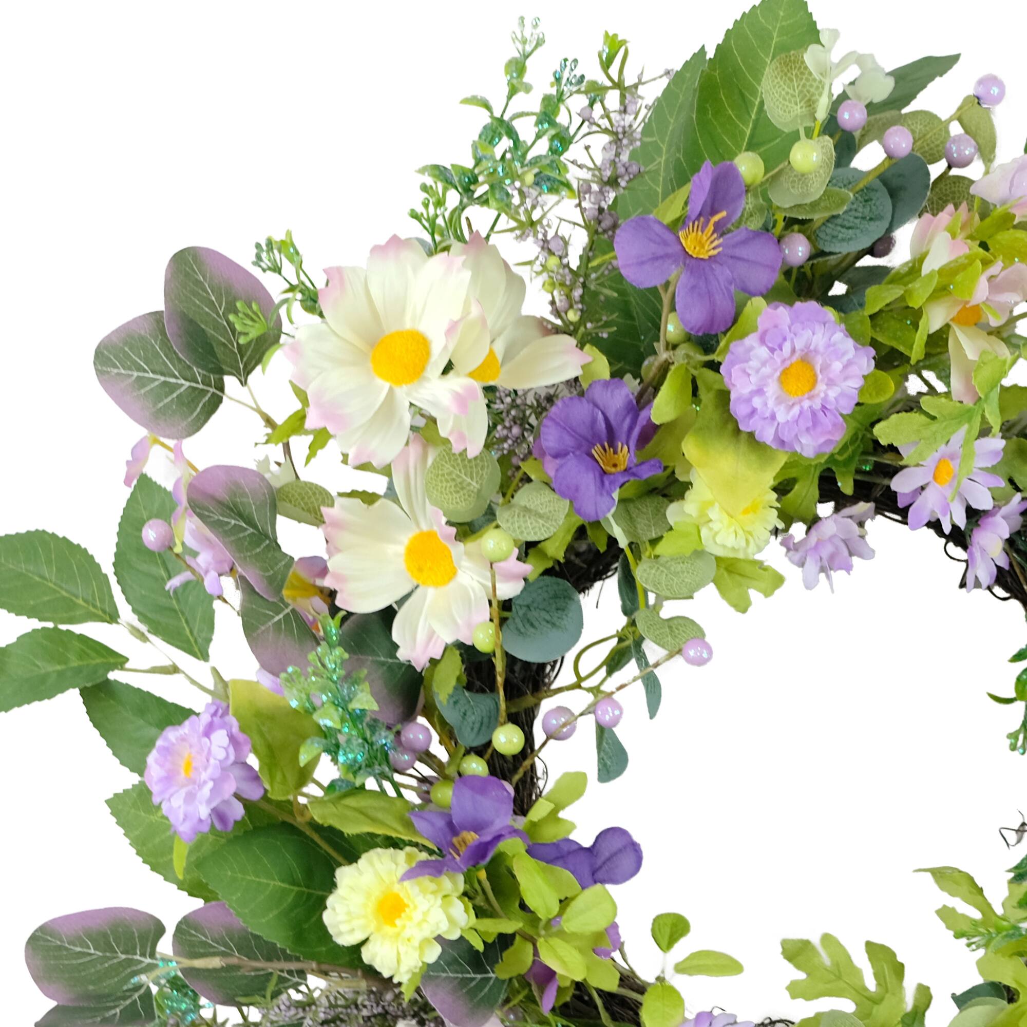 24" Purple & White Spring Daisy Floral Wreath